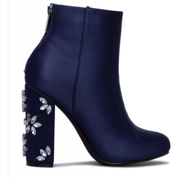 Shoe Dazzle Shoes - Satin RHINESTONE Heel BOOTIES